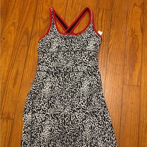 Fabletics Black & White Animal-Print Tank with Red Trim